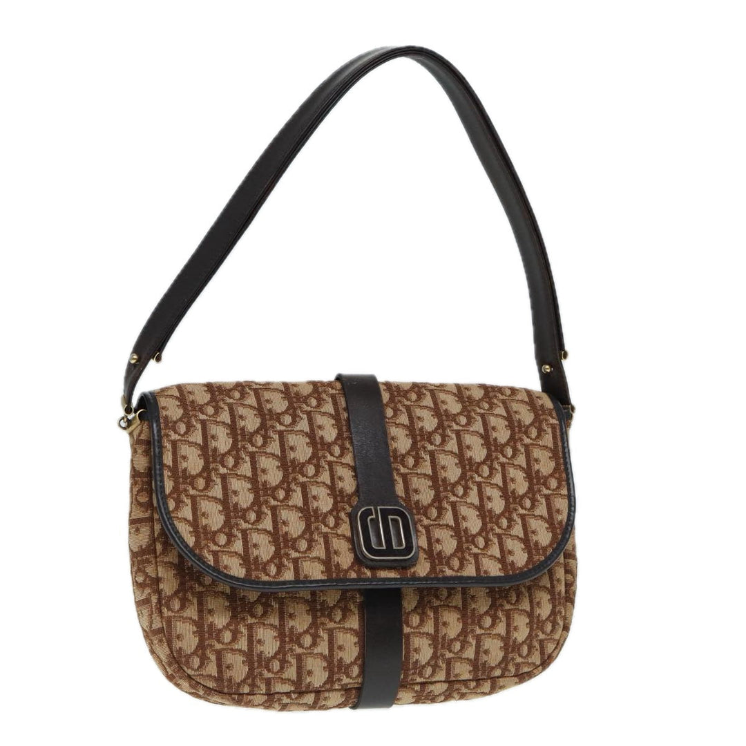 CHRISTIAN Top quality Dior Trotter Canvas Shoulder Bag Gold Brown Auth ep5327