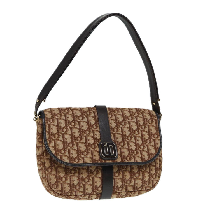 CHRISTIAN Top quality Dior Trotter Canvas Shoulder Bag Gold Brown Auth ep5327