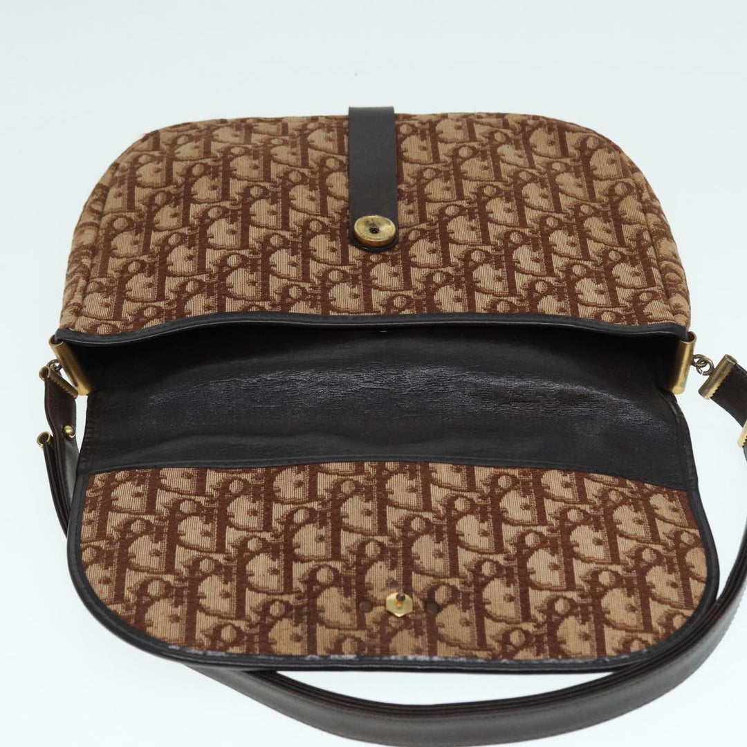 CHRISTIAN Top quality Dior Trotter Canvas Shoulder Bag Gold Brown Auth ep5327