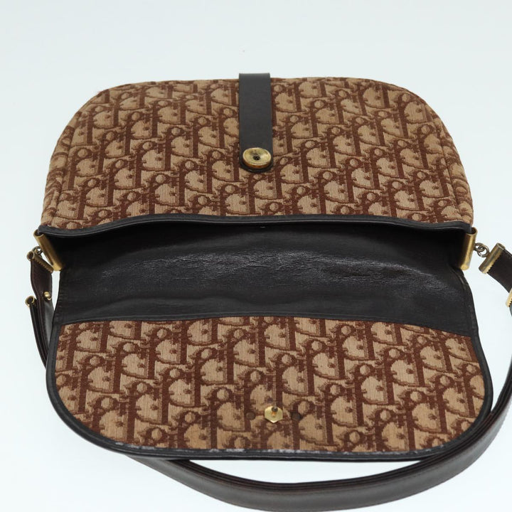CHRISTIAN Top quality Dior Trotter Canvas Shoulder Bag Gold Brown Auth ep5327