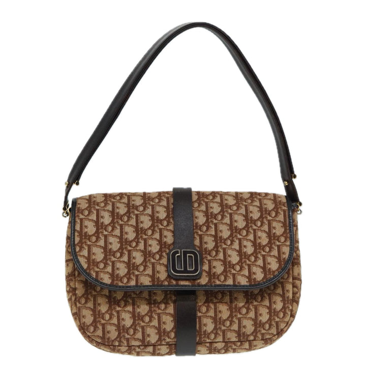 CHRISTIAN Top quality Dior Trotter Canvas Shoulder Bag Gold Brown Auth ep5327