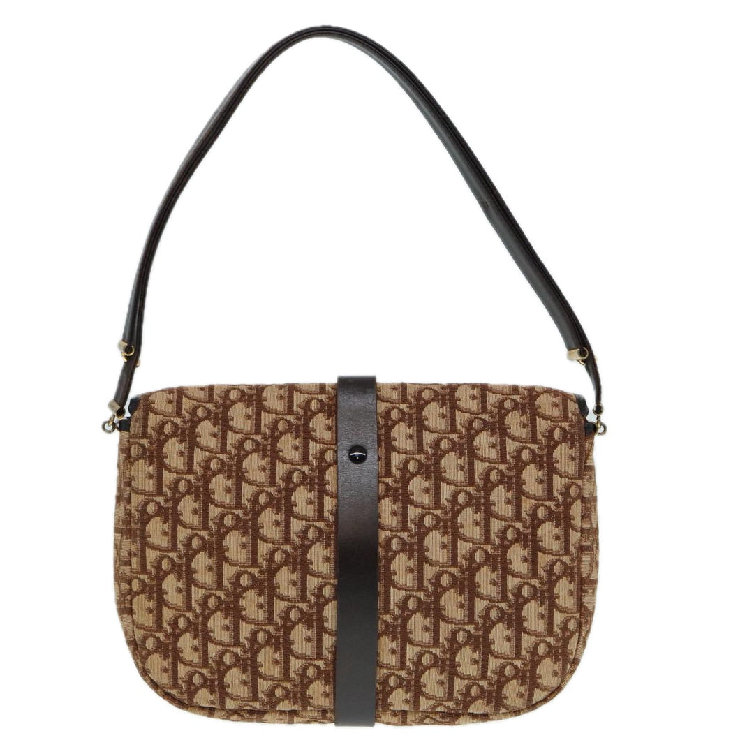 CHRISTIAN Top quality Dior Trotter Canvas Shoulder Bag Gold Brown Auth ep5327