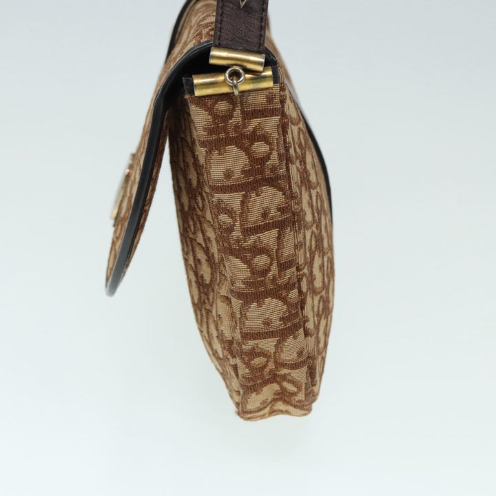 CHRISTIAN Top quality Dior Trotter Canvas Shoulder Bag Gold Brown Auth ep5327