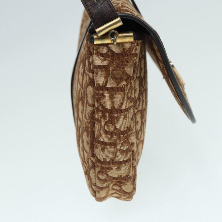CHRISTIAN Top quality Dior Trotter Canvas Shoulder Bag Gold Brown Auth ep5327