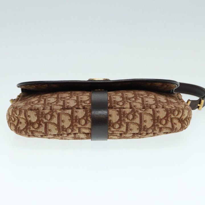 CHRISTIAN Top quality Dior Trotter Canvas Shoulder Bag Gold Brown Auth ep5327