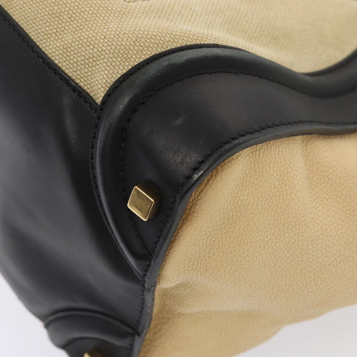 Celine Luggage Medium Shopper Hand Bag Canvas Beige Gold Auth ep5338