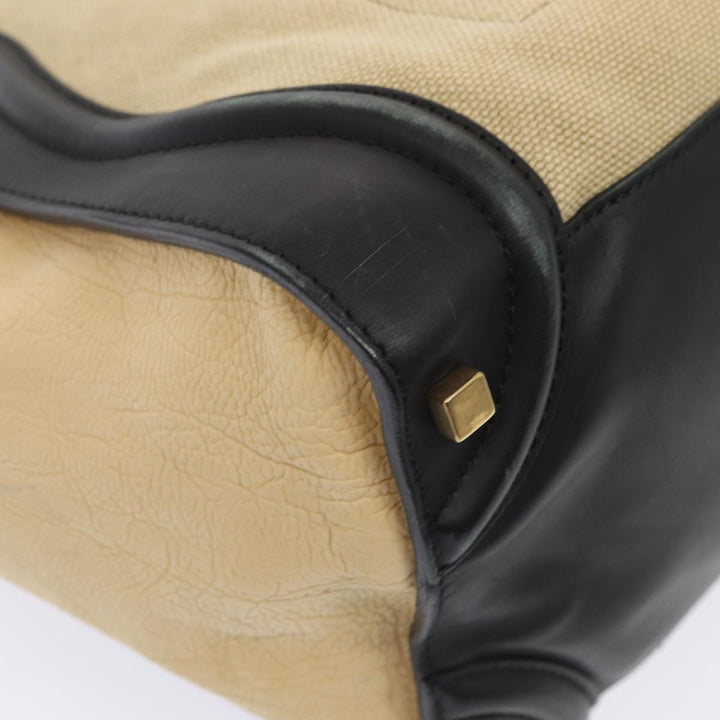 Celine Luggage Medium Shopper Hand Bag Canvas Beige Gold Auth ep5338
