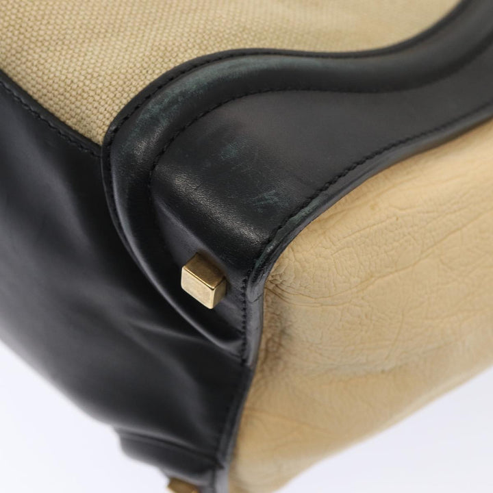 Celine Luggage Medium Shopper Hand Bag Canvas Beige Gold Auth ep5338