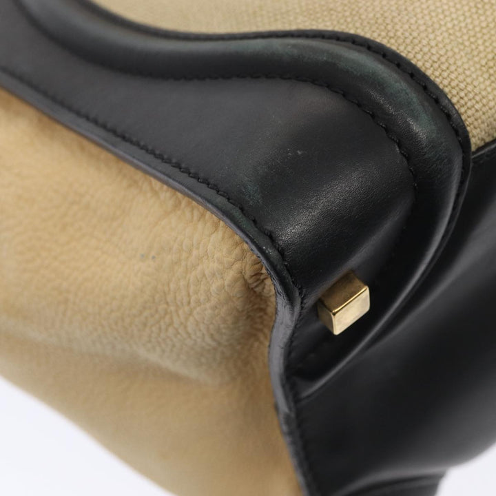 Celine Luggage Medium Shopper Hand Bag Canvas Beige Gold Auth ep5338