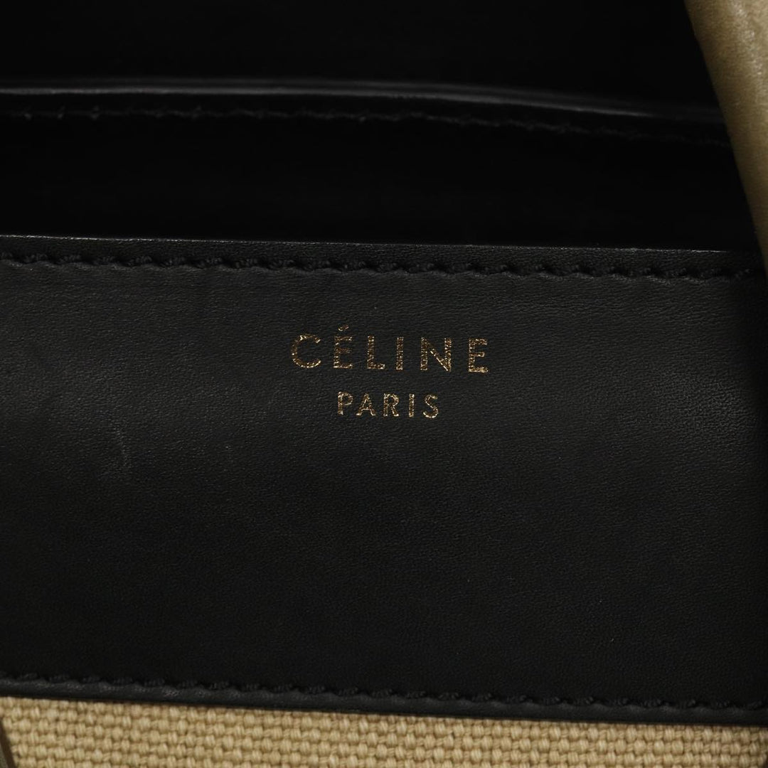 Celine Luggage Medium Shopper Hand Bag Canvas Beige Gold Auth ep5338