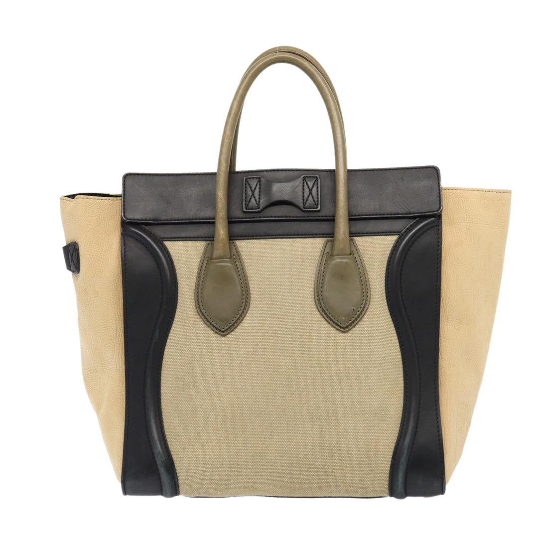 Celine Luggage Medium Shopper Hand Bag Canvas Beige Gold Auth ep5338