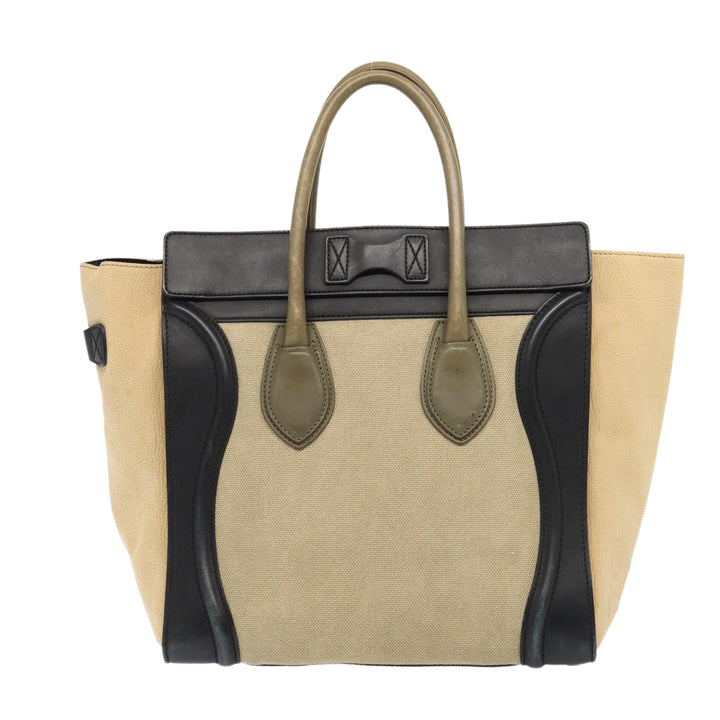 Celine Luggage Medium Shopper Hand Bag Canvas Beige Gold Auth ep5338