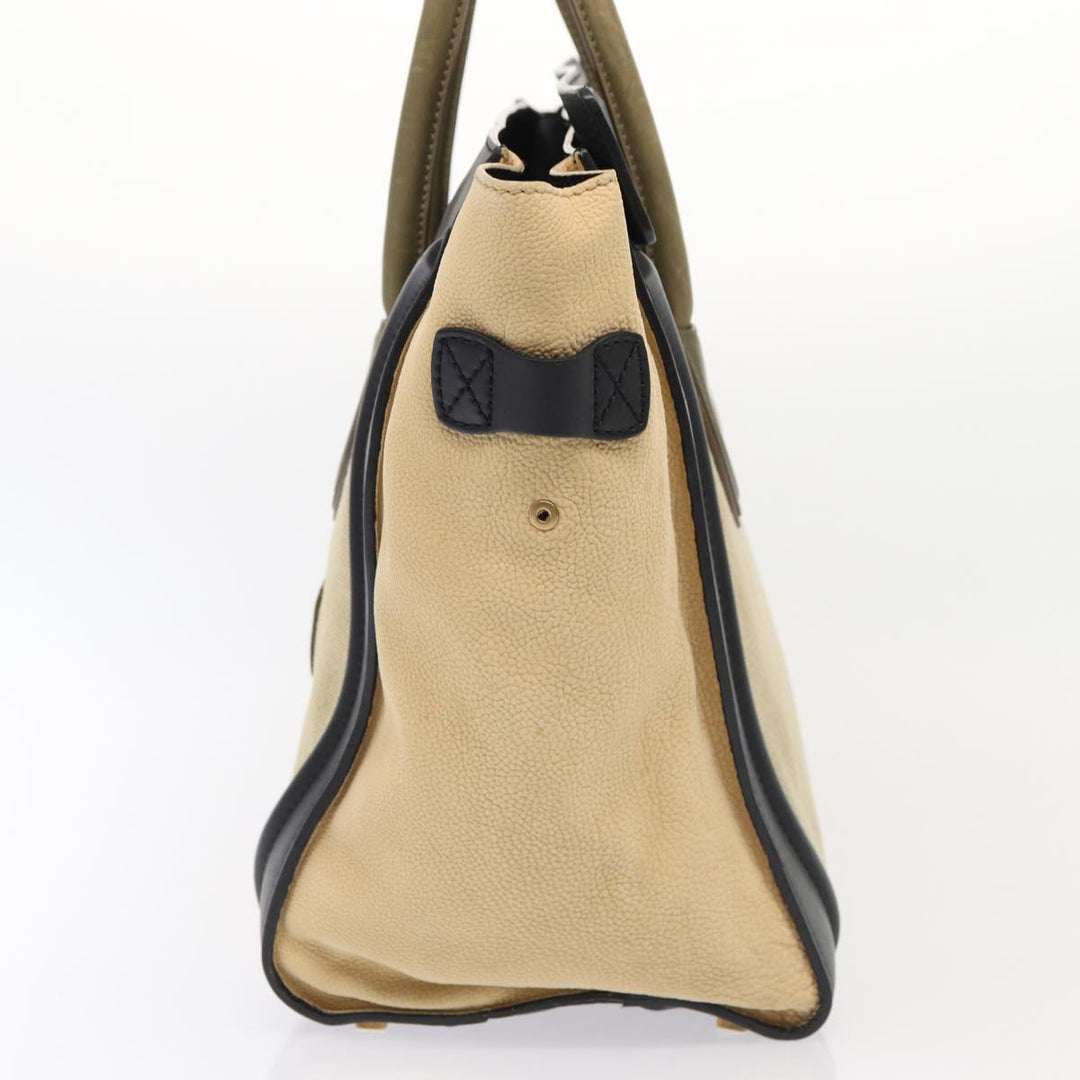 Celine Luggage Medium Shopper Hand Bag Canvas Beige Gold Auth ep5338