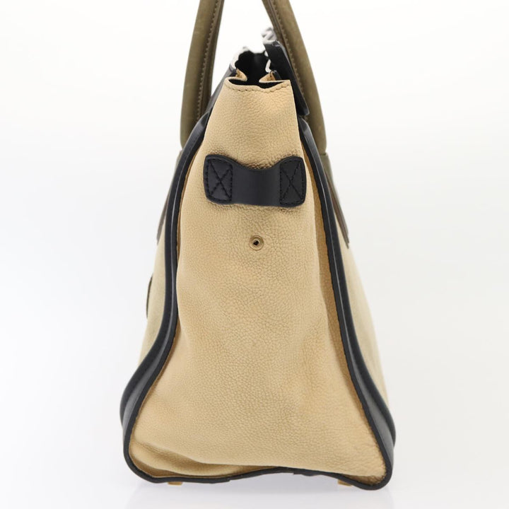Celine Luggage Medium Shopper Hand Bag Canvas Beige Gold Auth ep5338
