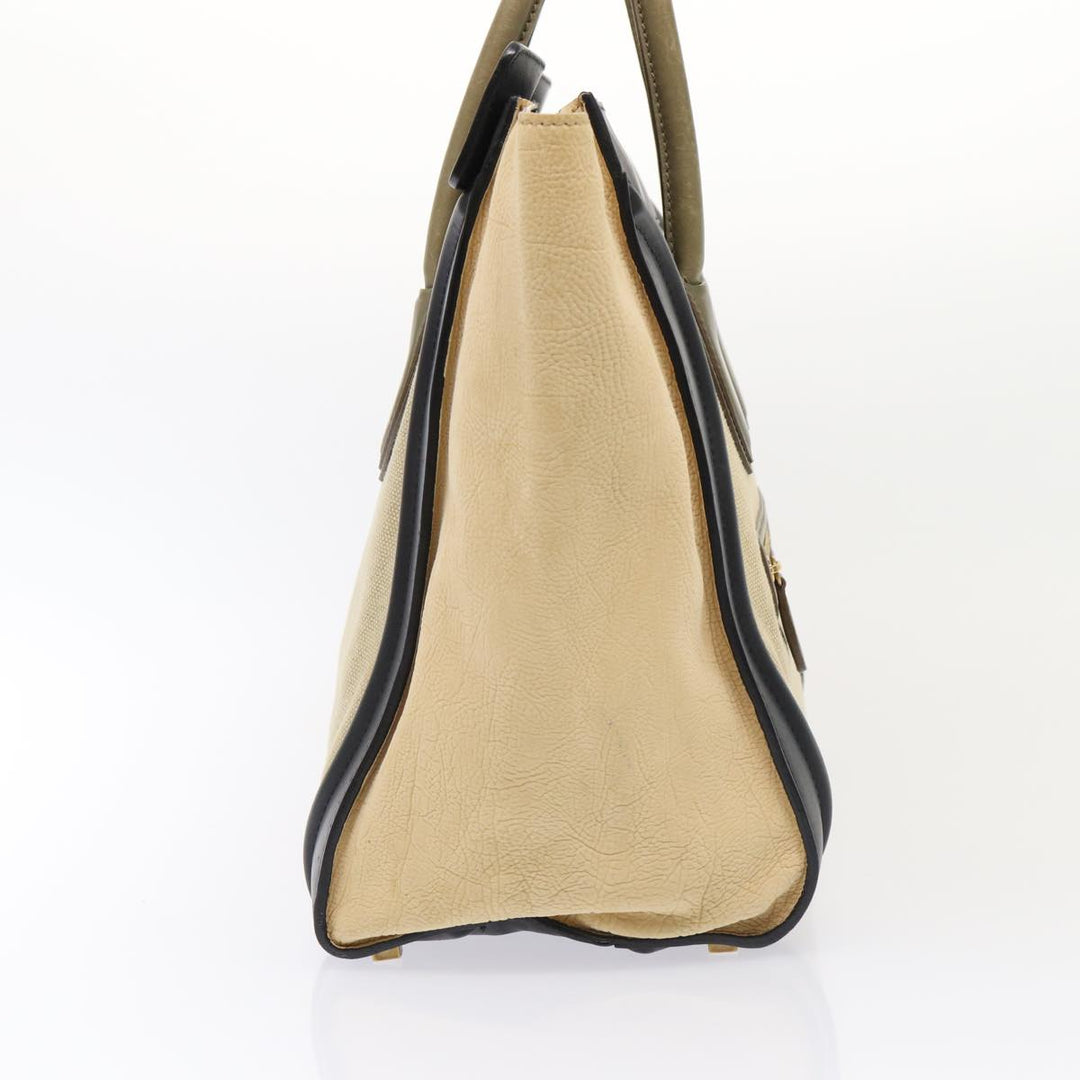 Celine Luggage Medium Shopper Hand Bag Canvas Beige Gold Auth ep5338