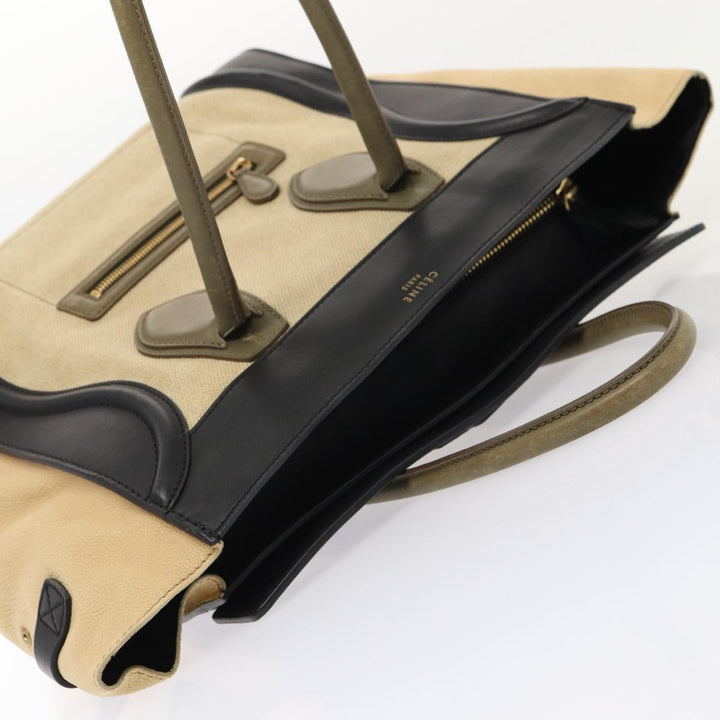 Celine Luggage Medium Shopper Hand Bag Canvas Beige Gold Auth ep5338