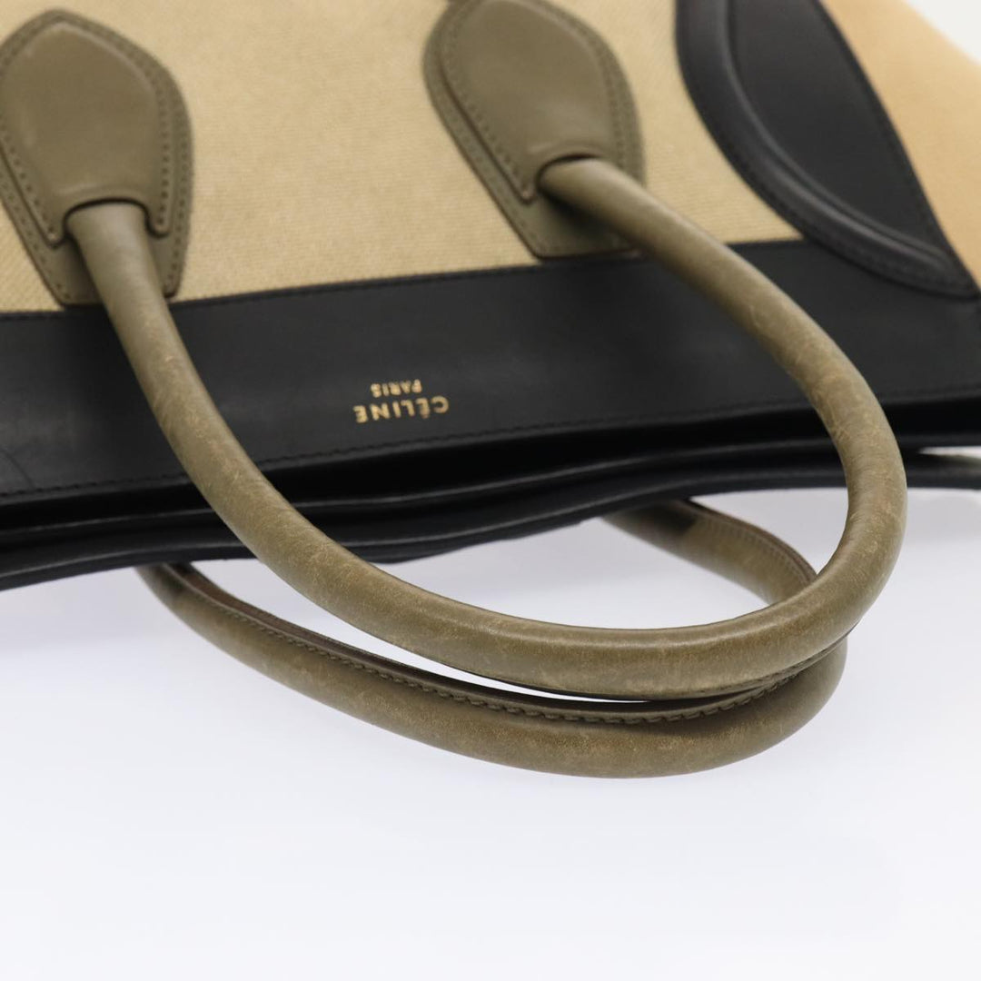 Celine Luggage Medium Shopper Hand Bag Canvas Beige Gold Auth ep5338