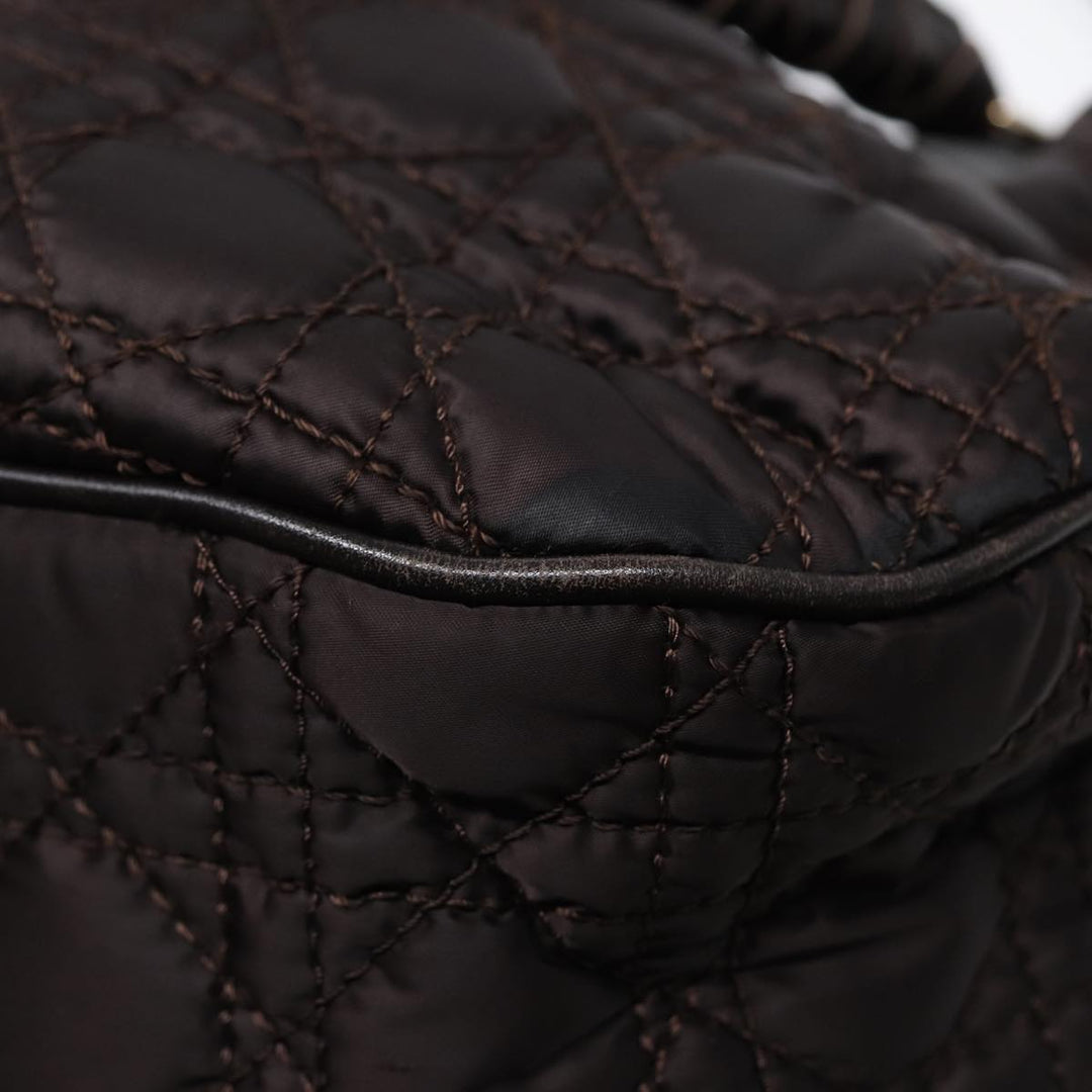 CHRISTIAN Top quality Dior Lady Top quality Dior Canage Hand Bag Nylon Brown Gold Auth ep5346