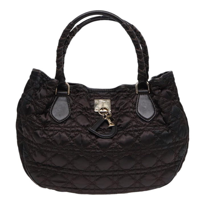 CHRISTIAN Top quality Dior Lady Top quality Dior Canage Hand Bag Nylon Brown Gold Auth ep5346
