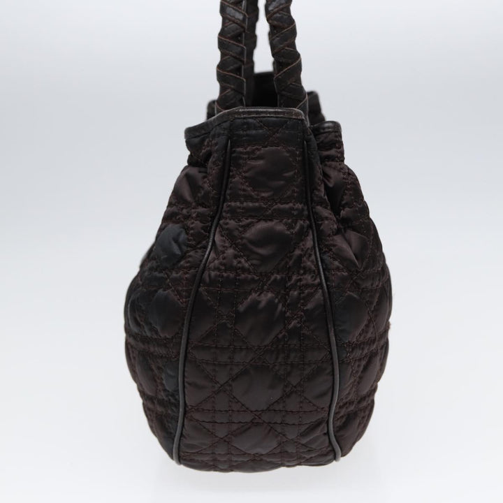 CHRISTIAN Top quality Dior Lady Top quality Dior Canage Hand Bag Nylon Brown Gold Auth ep5346