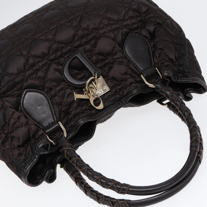 CHRISTIAN Top quality Dior Lady Top quality Dior Canage Hand Bag Nylon Brown Gold Auth ep5346