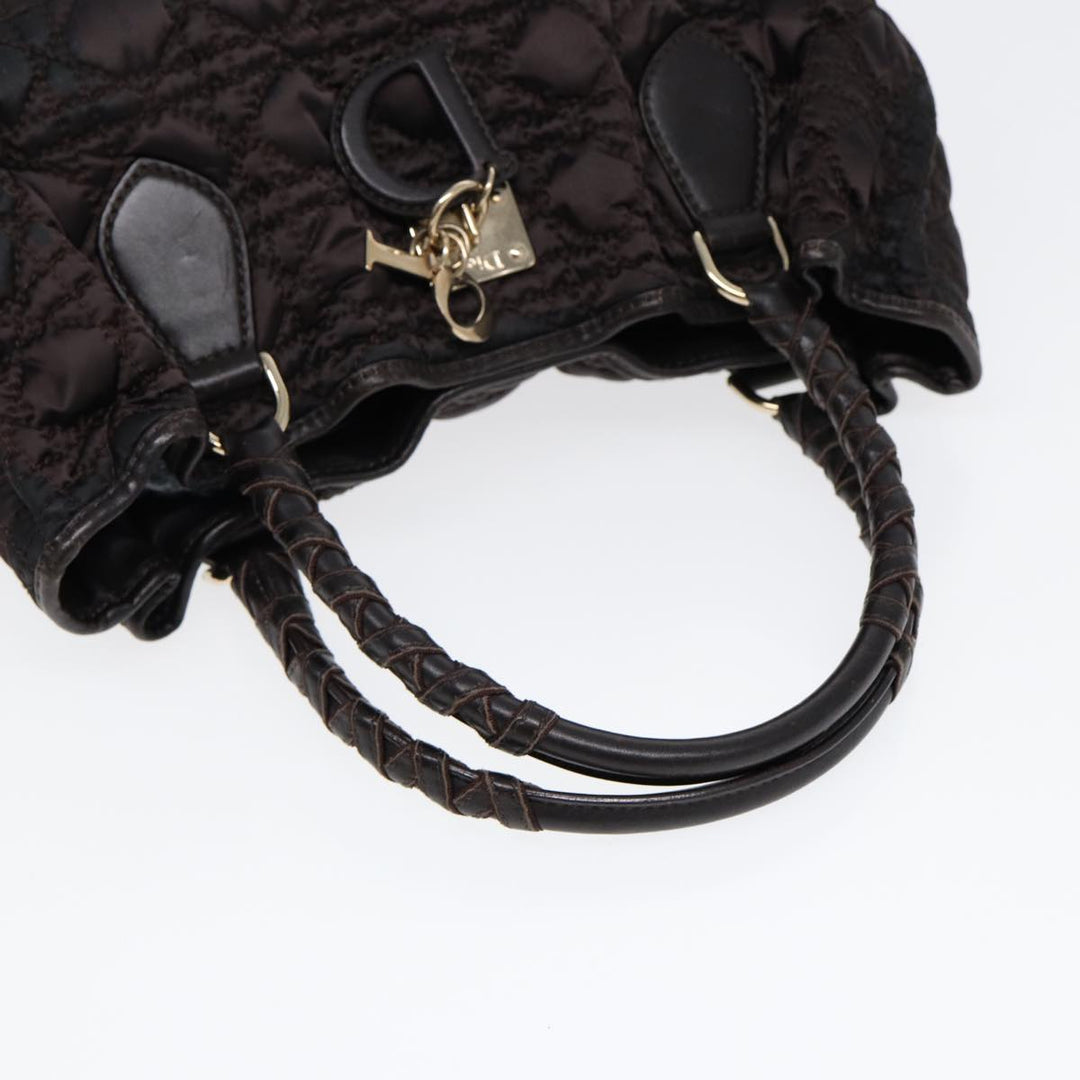 CHRISTIAN Top quality Dior Lady Top quality Dior Canage Hand Bag Nylon Brown Gold Auth ep5346