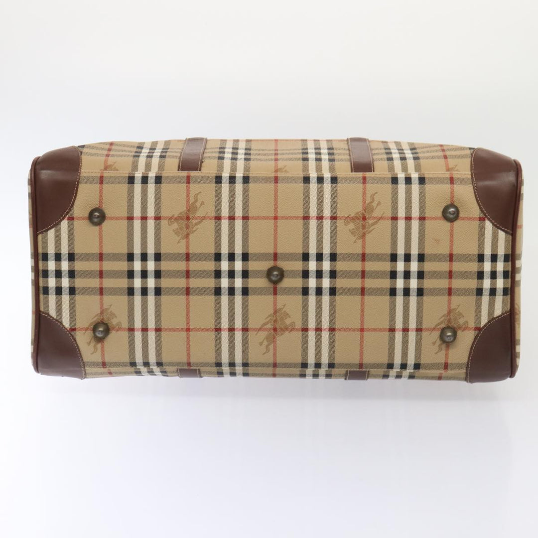 BurberrySs Nova Check Boston Bag PVC Leather 2way Beige Auth ep5370