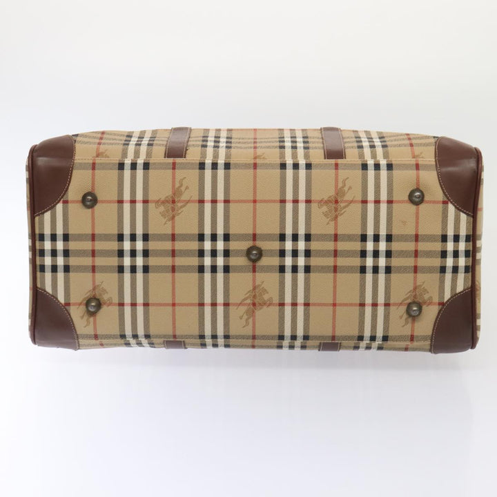 BurberrySs Nova Check Boston Bag PVC Leather 2way Beige Auth ep5370