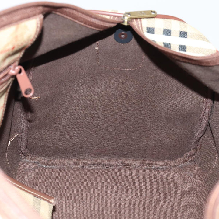 BurberrySs Nova Check Boston Bag PVC Leather 2way Beige Auth ep5370