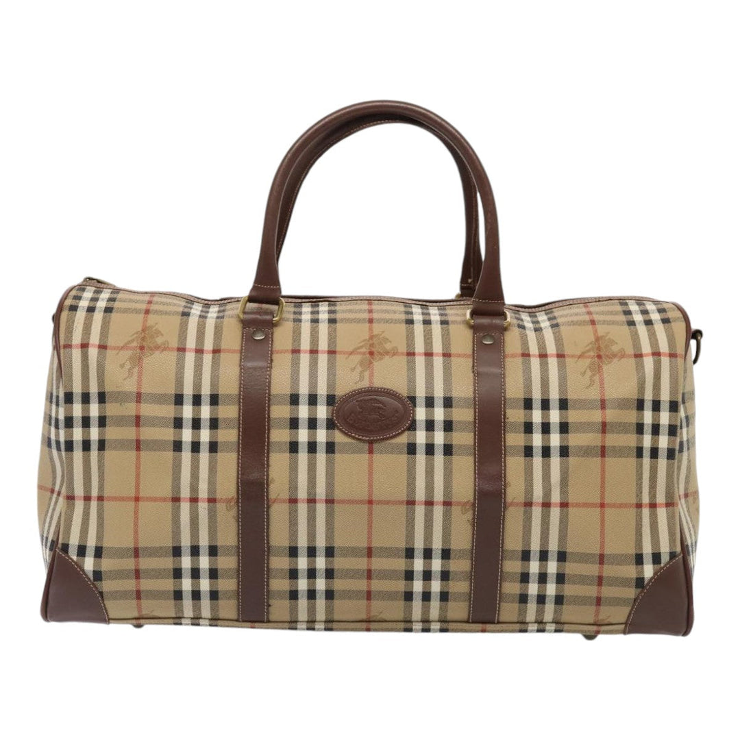 BurberrySs Nova Check Boston Bag PVC Leather 2way Beige Auth ep5370