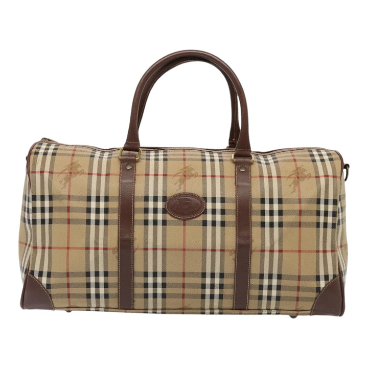 BurberrySs Nova Check Boston Bag PVC Leather 2way Beige Auth ep5370