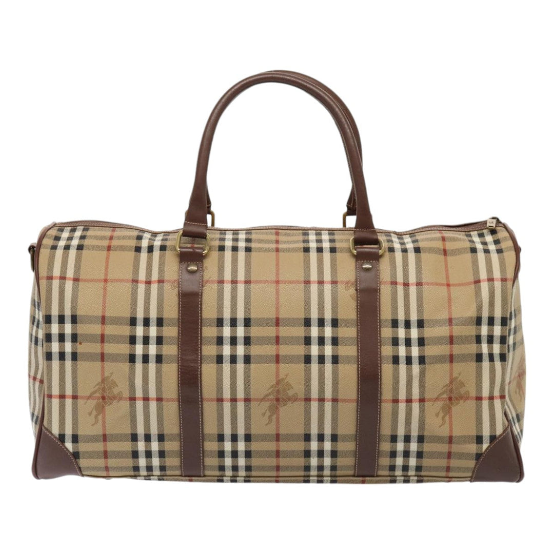 BurberrySs Nova Check Boston Bag PVC Leather 2way Beige Auth ep5370