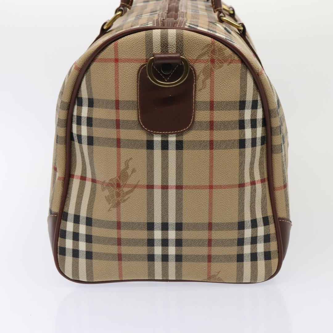 BurberrySs Nova Check Boston Bag PVC Leather 2way Beige Auth ep5370