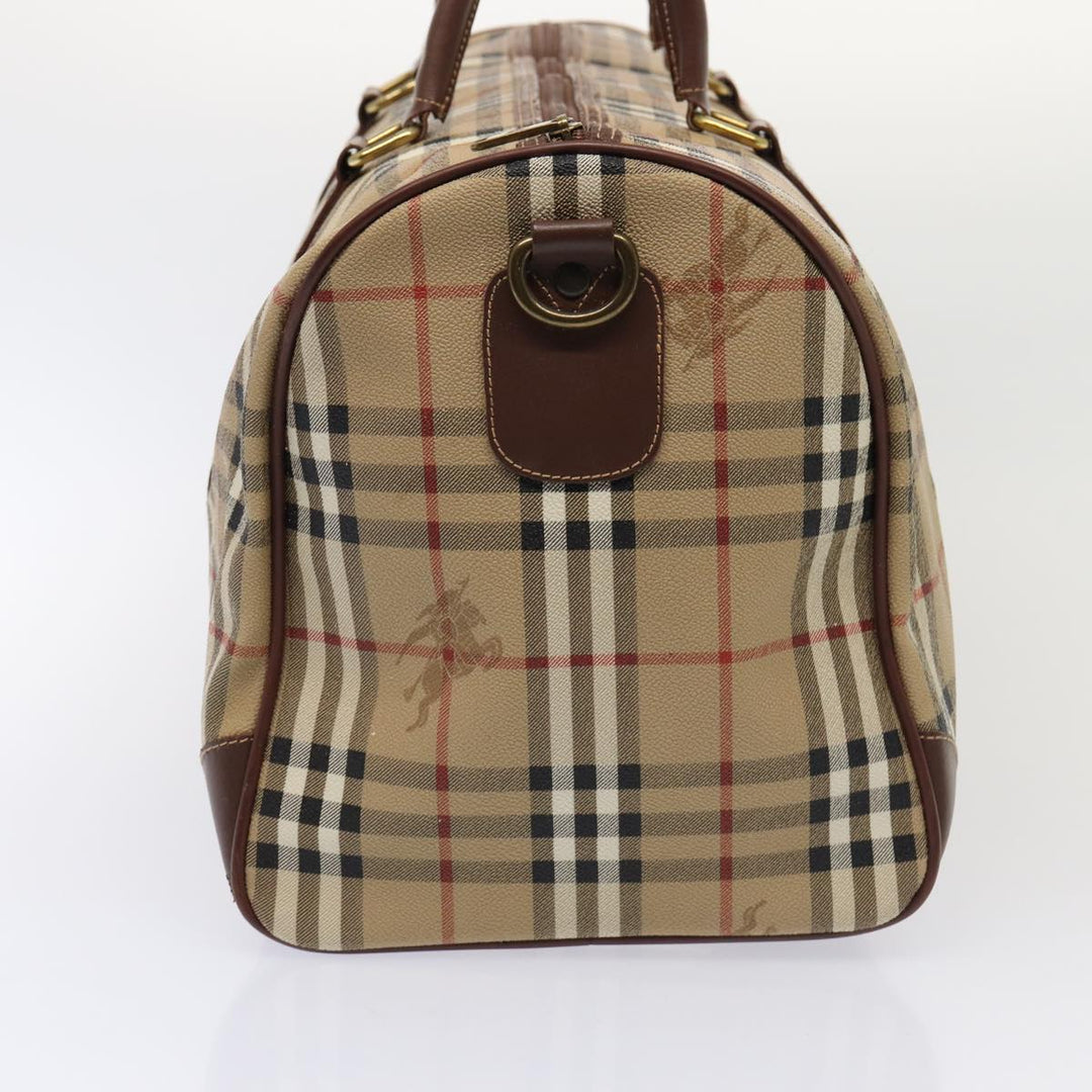 BurberrySs Nova Check Boston Bag PVC Leather 2way Beige Auth ep5370