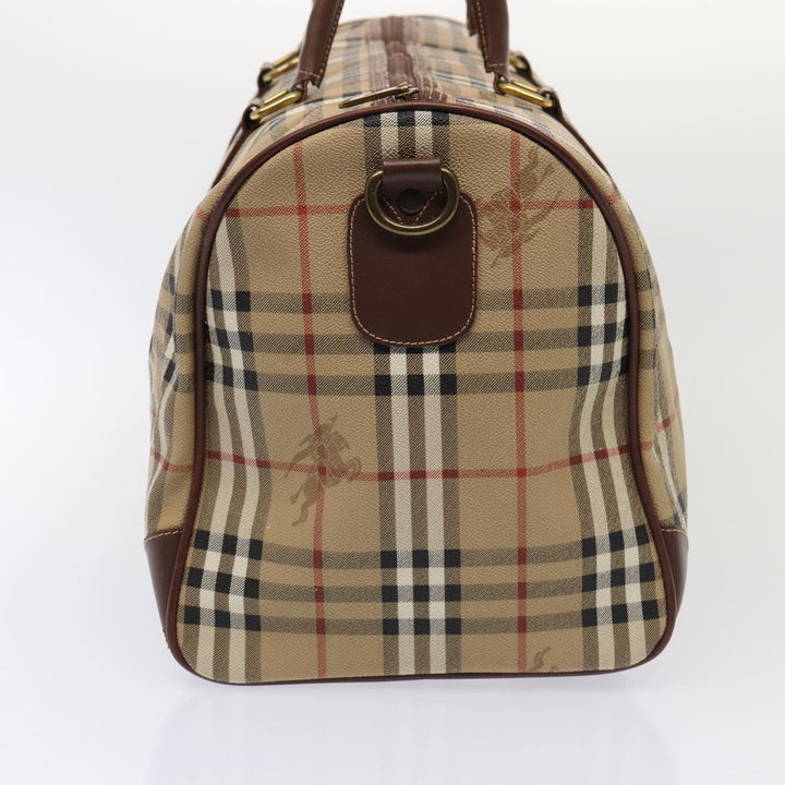 BurberrySs Nova Check Boston Bag PVC Leather 2way Beige Auth ep5370