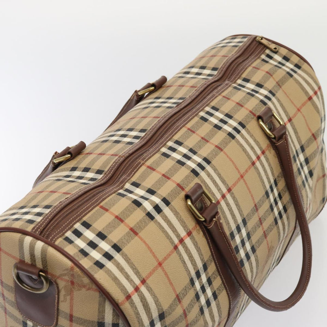 BurberrySs Nova Check Boston Bag PVC Leather 2way Beige Auth ep5370