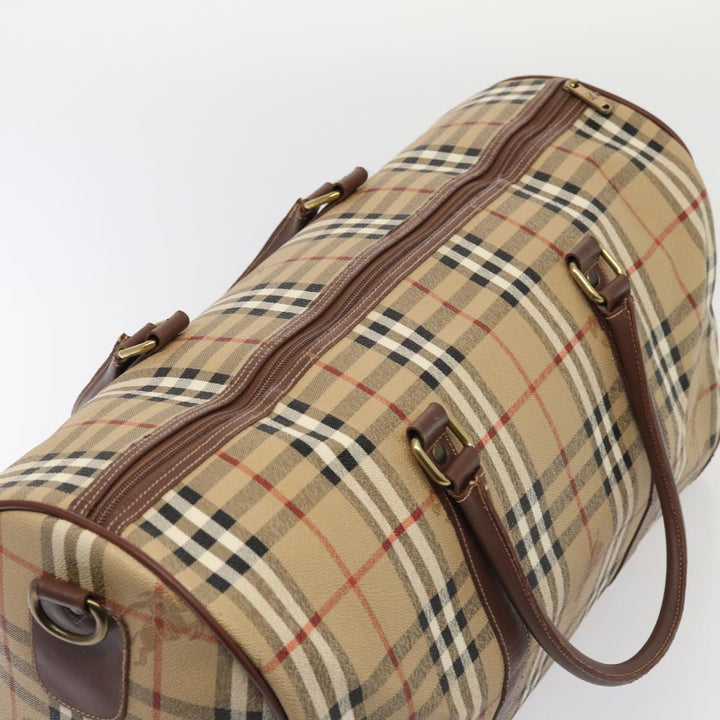 BurberrySs Nova Check Boston Bag PVC Leather 2way Beige Auth ep5370