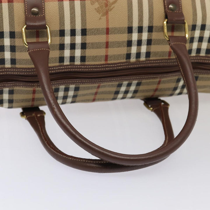 BurberrySs Nova Check Boston Bag PVC Leather 2way Beige Auth ep5370