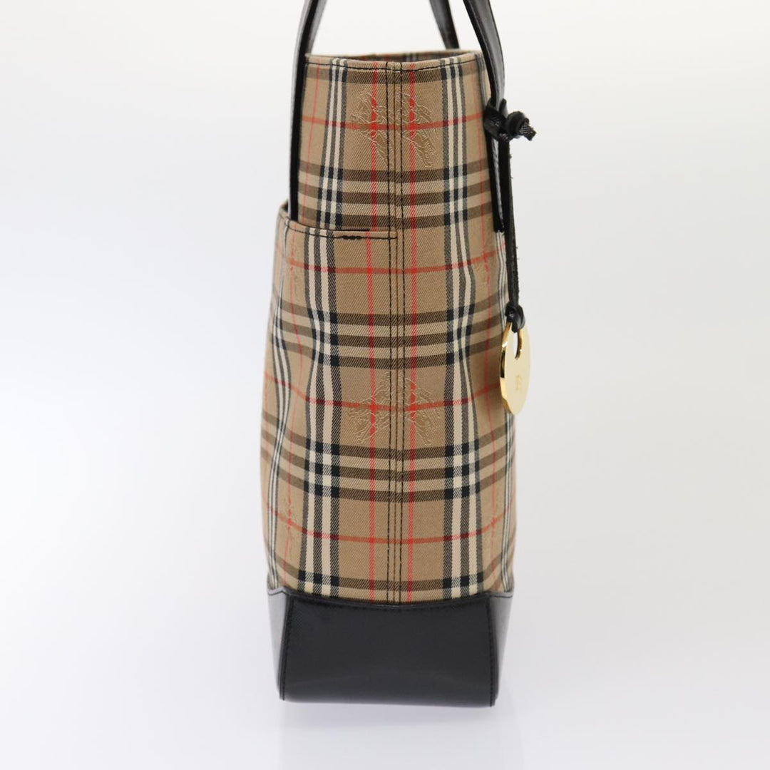 Burberry Nova Check Tote Bag Canvas Beige Gold Auth ep5405