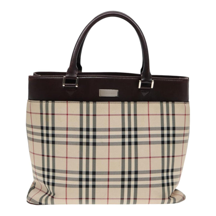 Burberry Nova Check Hand Bag Canvas Beige Silver Auth ep5413