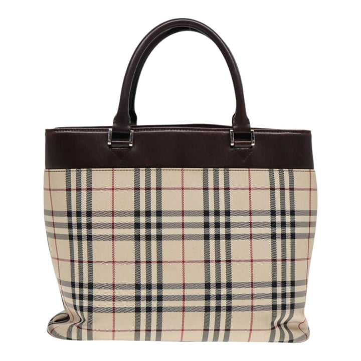 Burberry Nova Check Hand Bag Canvas Beige Silver Auth ep5413