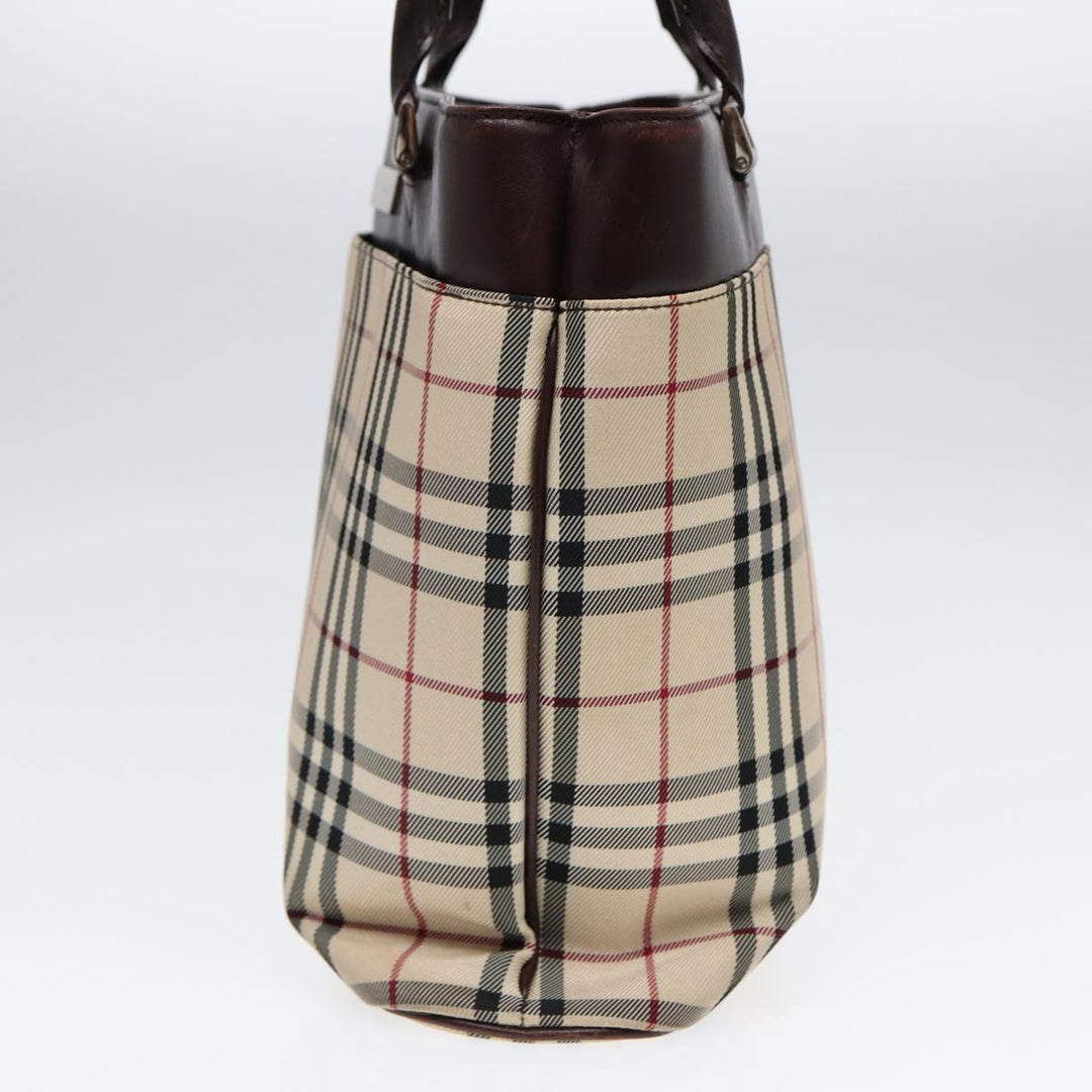 Burberry Nova Check Hand Bag Canvas Beige Silver Auth ep5413