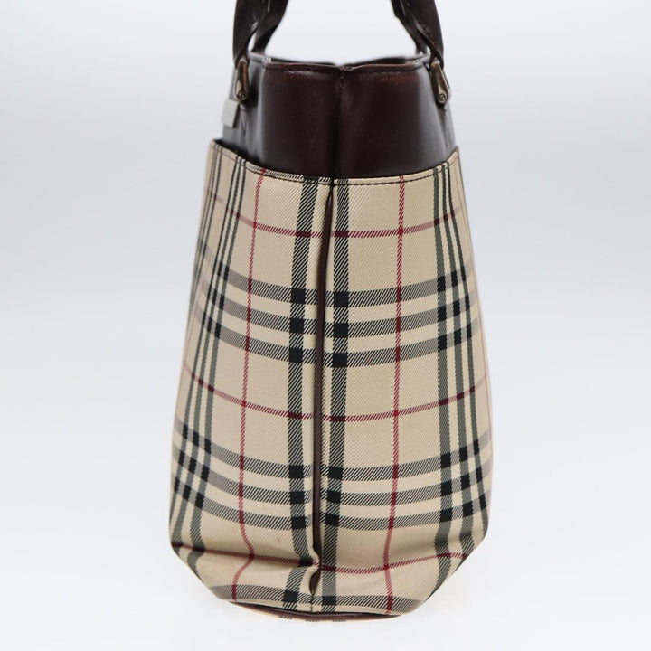 Burberry Nova Check Hand Bag Canvas Beige Silver Auth ep5413