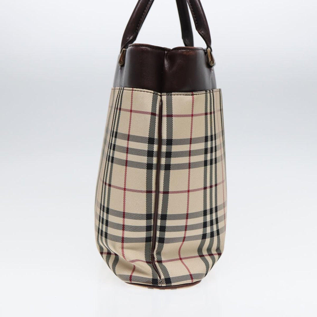 Burberry Nova Check Hand Bag Canvas Beige Silver Auth ep5413