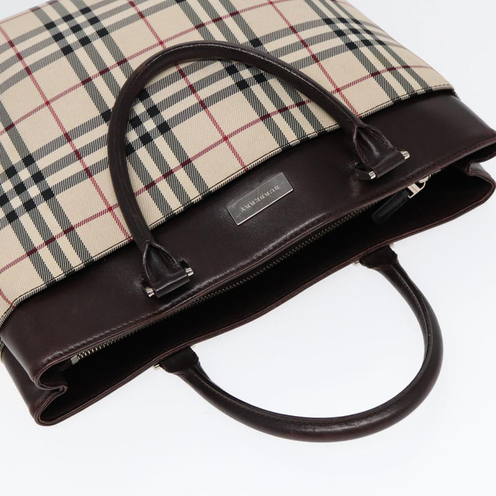Burberry Nova Check Hand Bag Canvas Beige Silver Auth ep5413