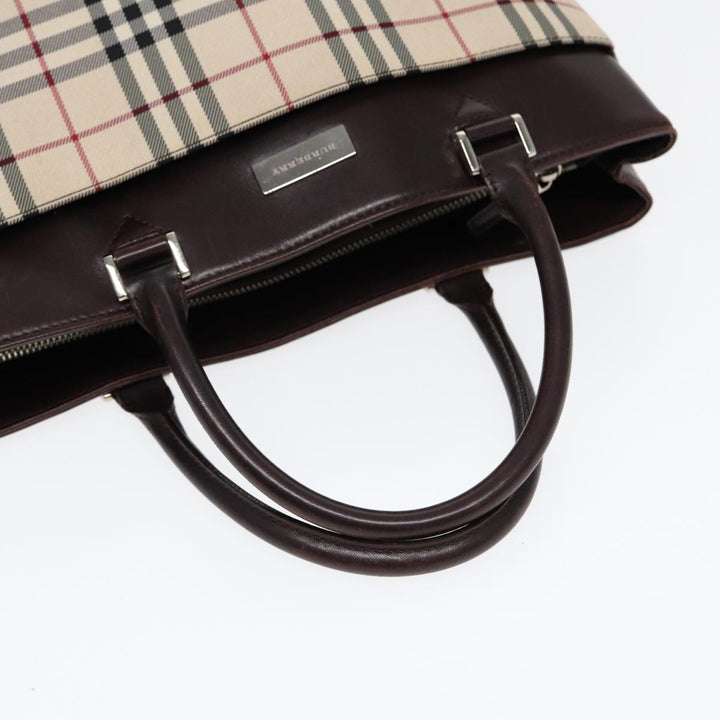 Burberry Nova Check Hand Bag Canvas Beige Silver Auth ep5413