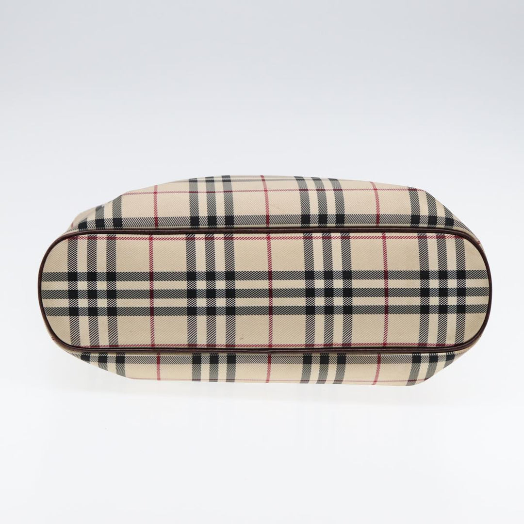 Burberry Nova Check Hand Bag Canvas Beige Silver Auth ep5413