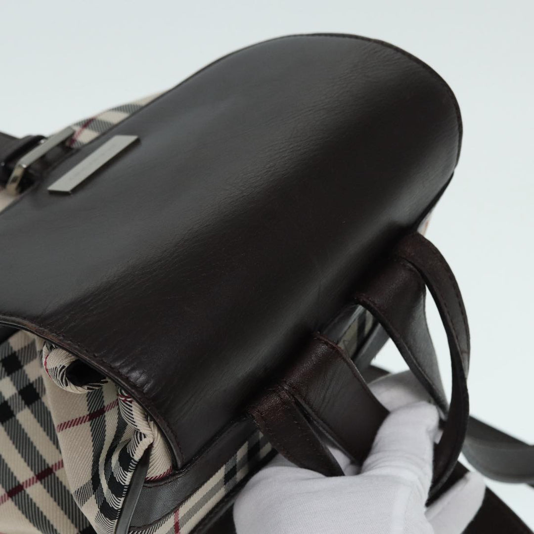 Burberry Nova Check Backpack Nylon Beige Silver Auth ep5418