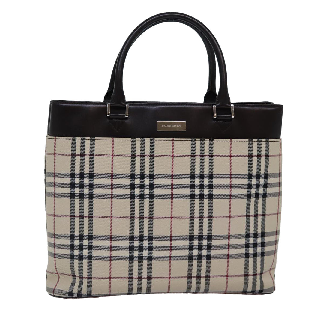 Burberry Nova Check Hand Bag Canvas Beige Silver Auth ep5426