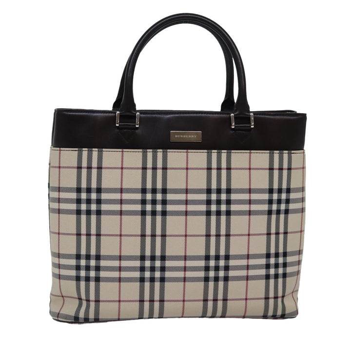 Burberry Nova Check Hand Bag Canvas Beige Silver Auth ep5426